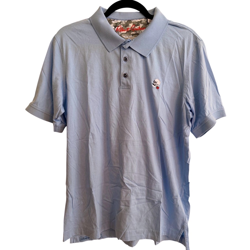 Robert Graham Light Blue Streetwear Polo Shirt Large Skull Embroidered Designer